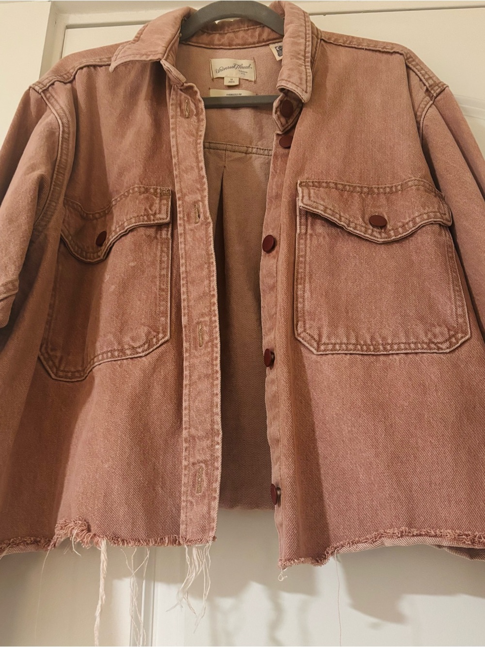 Oversized Washed Pink Denim distressed Jacket - Picture 5 of 9